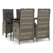 vidaXL Poly Rattan 5 Piece Garden Dining Set in Black and Gray