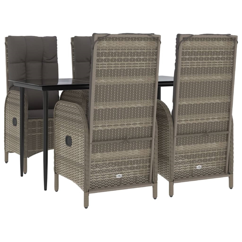 vidaXL Poly Rattan 5 Piece Garden Dining Set in Black and Gray