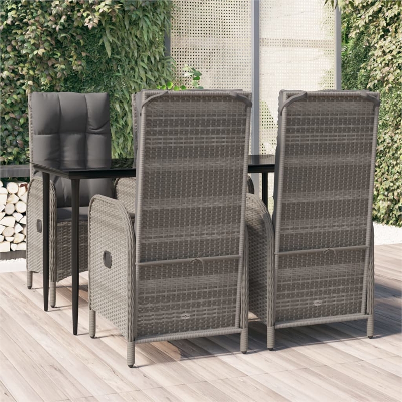 vidaXL Poly Rattan 5 Piece Garden Dining Set in Black and Gray
