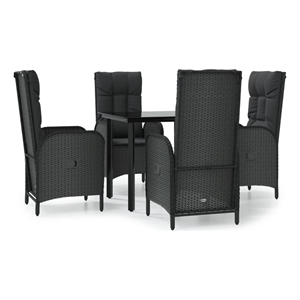 vidaXL PE Rattan Medium Adjustable Armrests Patio Dining Set in Black