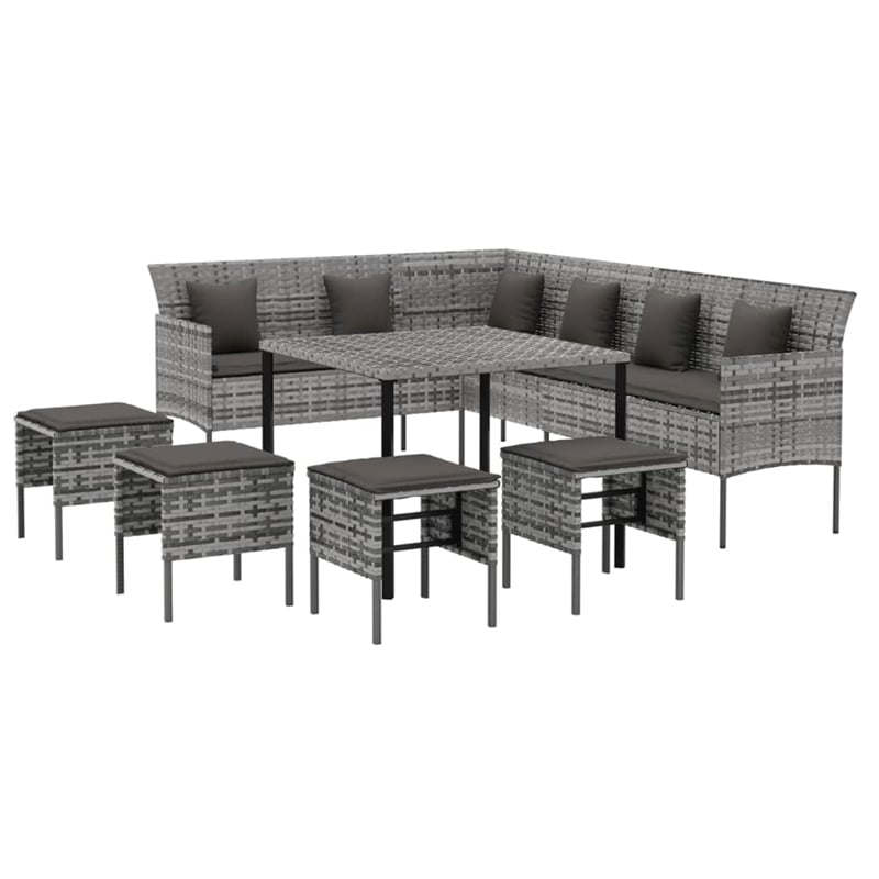 vidaXL PE Rattan Large Durable Garden Dining Set in Gray PE Rattan Large Durable