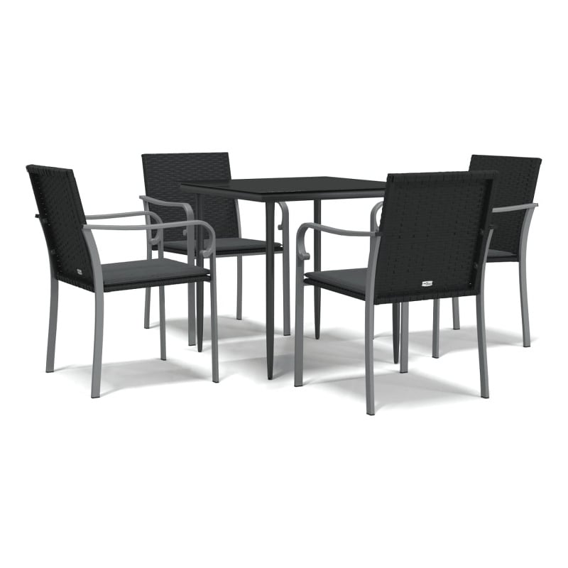 vidaXL Poly Rattan Standard Durable Garden Dining Set in Black