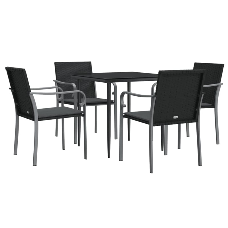 vidaXL Poly Rattan Standard Durable Garden Dining Set in Black
