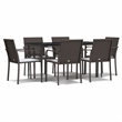 vidaXL PE Rattan/Steel/Tempered Glass/Fabric Garden Dining Set in Brown