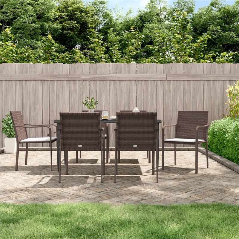 vidaXL PE Rattan/Steel/Tempered Glass/Fabric Garden Dining Set in Brown