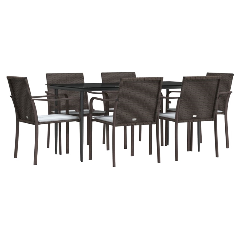 vidaXL PE Rattan/Steel/Tempered Glass/Fabric Garden Dining Set in Brown