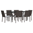 vidaXL PE Rattan/Steel/Tempered Glass/Fabric Garden Dining Set in Brown