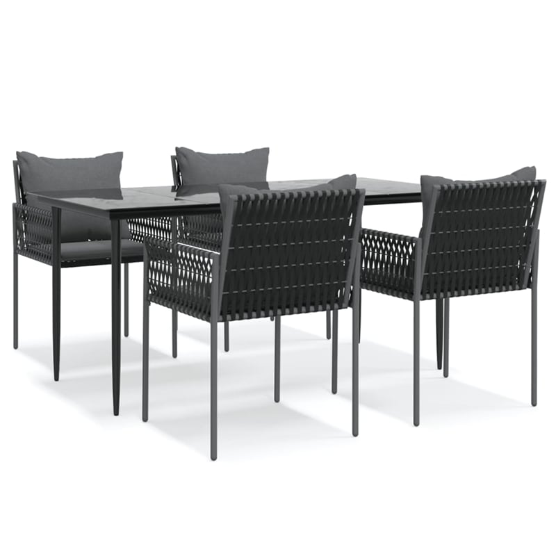 vidaXL Powder-Coated Steel 6-Seater Durable Garden Dining Set in Black
