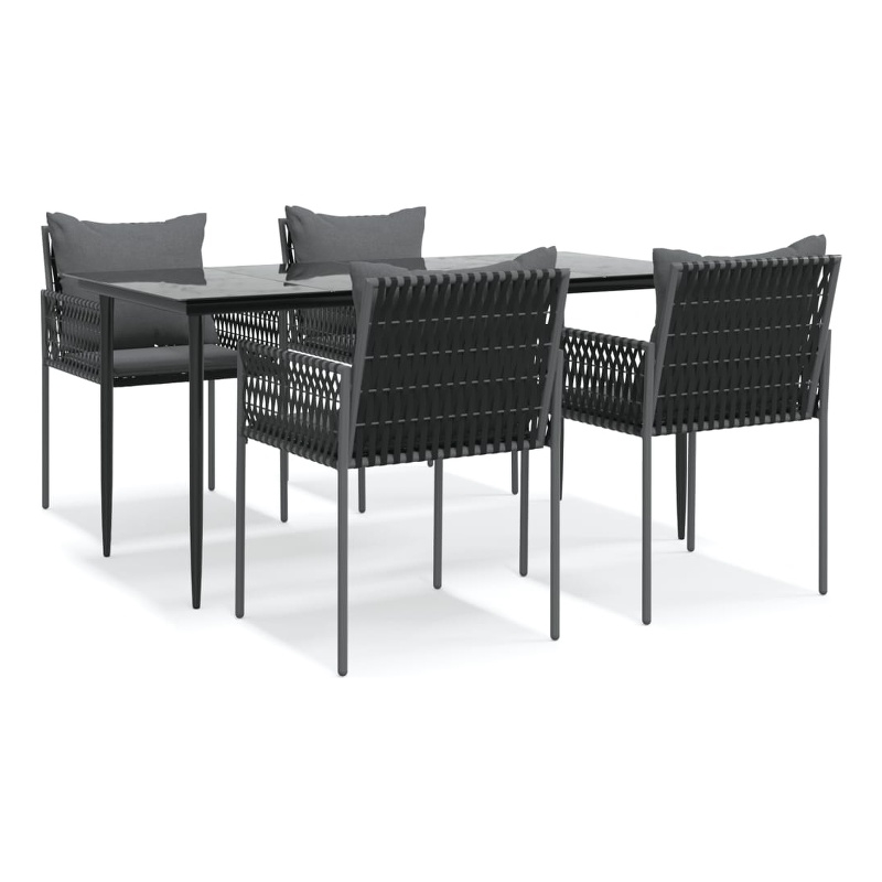 vidaXL Powder-Coated Steel 6-Seater Durable Garden Dining Set in Black