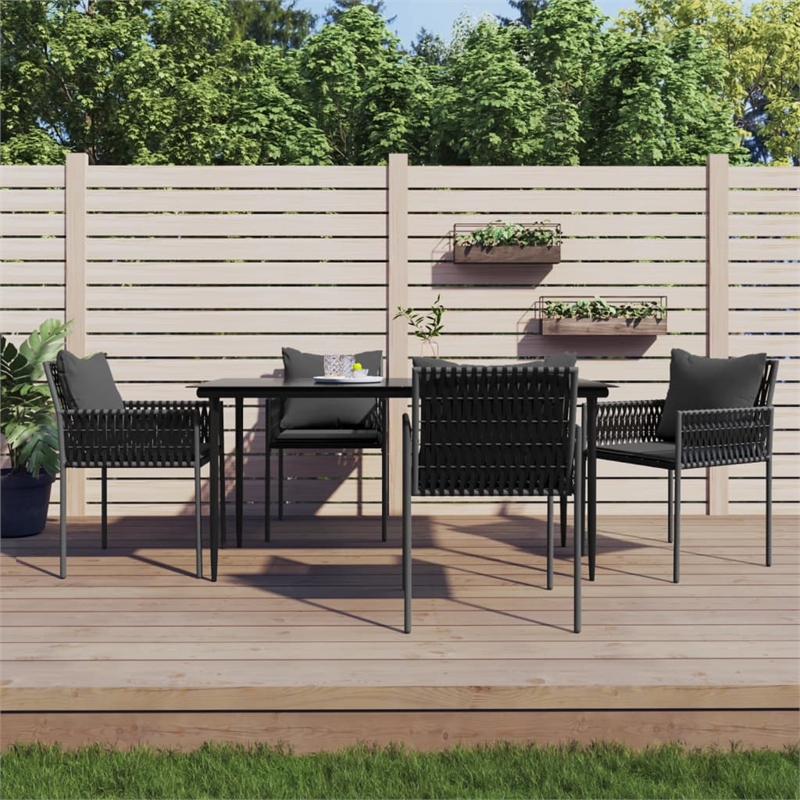 vidaXL Powder-Coated Steel 6-Seater Durable Garden Dining Set in Black