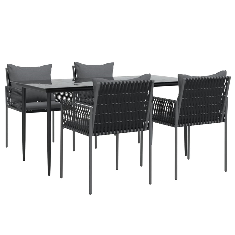 vidaXL Powder-Coated Steel 6-Seater Durable Garden Dining Set in Black