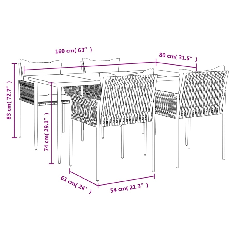 vidaXL Powder-Coated Steel 6-Seater Durable Garden Dining Set in Black