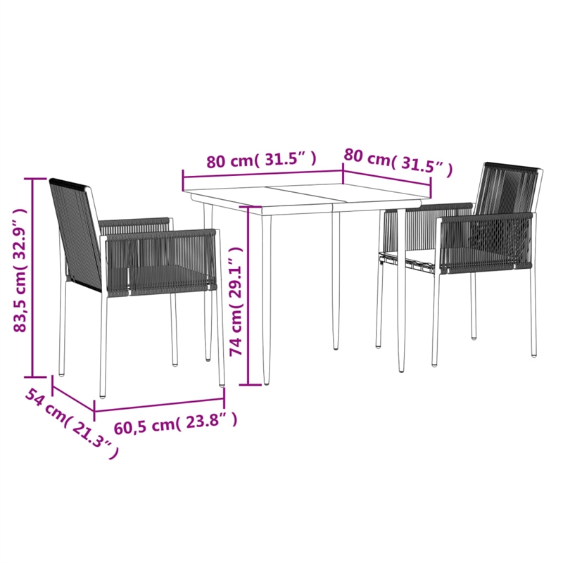 vidaXL Garden Dining Set in Black/Light Gray