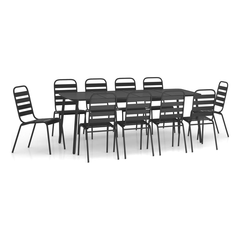 vidaXL Powder-Coated Steel Large Stackable Garden Dining Set in Anthracite/Gray