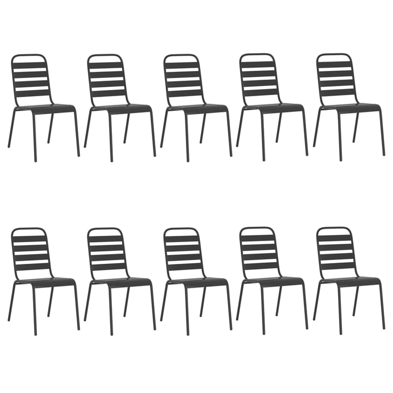 vidaXL Powder-Coated Steel Large Stackable Garden Dining Set in Anthracite/Gray