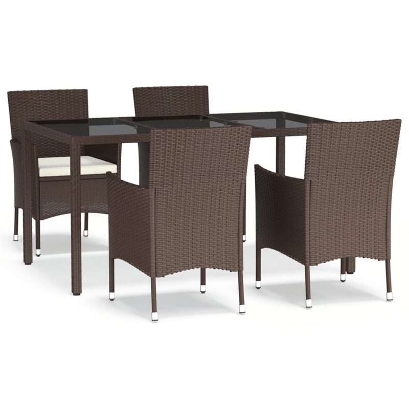 vidaXL Patio Dining Set in Brown Poly Rattan 5 Piece Set - Set of 4