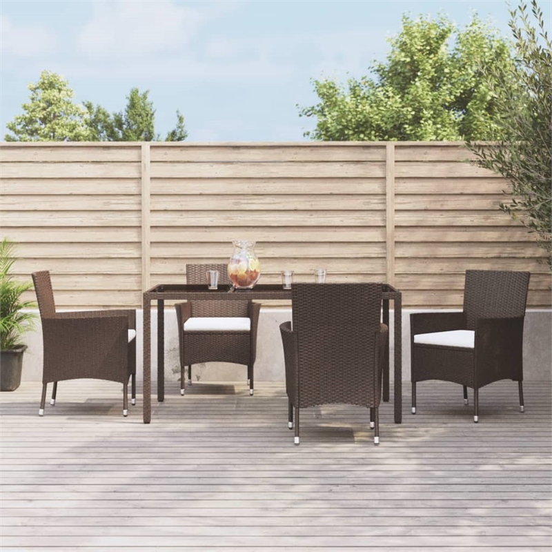 vidaXL Patio Dining Set in Brown Poly Rattan 5 Piece Set - Set of 4