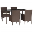 vidaXL Patio Dining Set in Brown Poly Rattan 5 Piece Set - Set of 4
