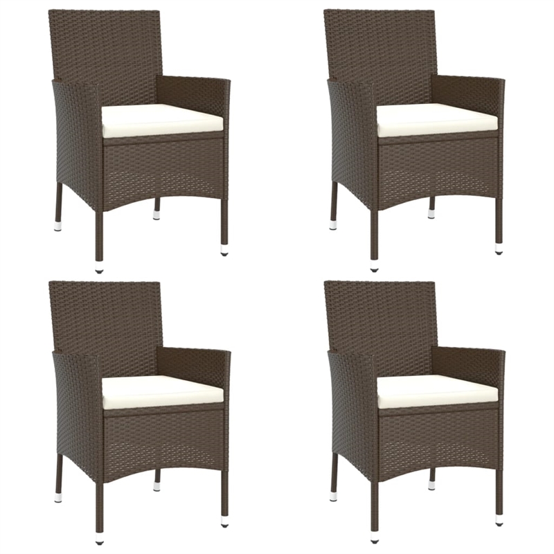 vidaXL Patio Dining Set in Brown Poly Rattan 5 Piece Set - Set of 4