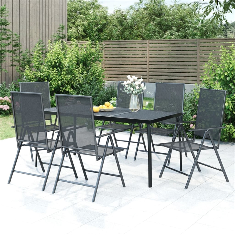 vidaXL Steel 7-Piece Set Garden Dining Set in Anthracite/Gray