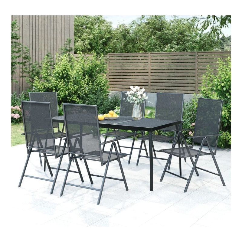 vidaXL Steel 7-Piece Set Garden Dining Set in Anthracite/Gray