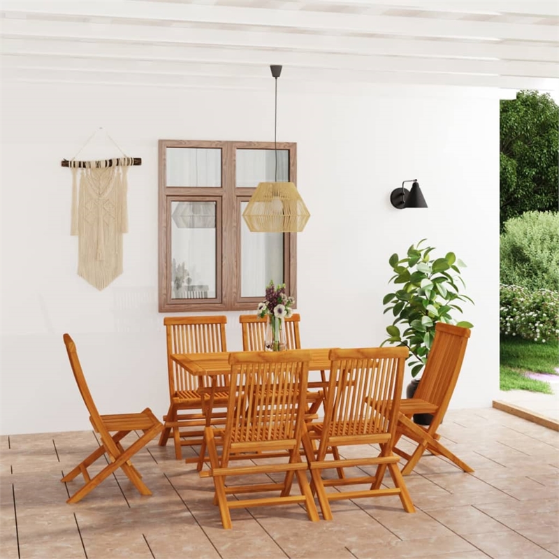 vidaXL Solid Teak Wood Medium Foldable Garden Dining Set in Warm Brown