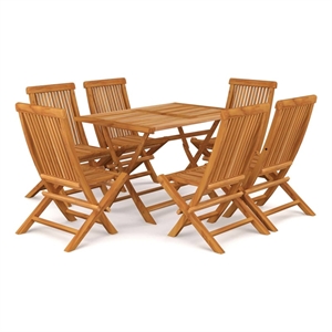 vidaXL Solid Teak Wood Medium Foldable Garden Dining Set in Warm Brown