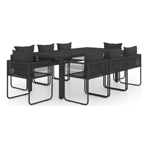 vidaXL PVC Rattan Large Foldable Outdoor Dining Set in Black