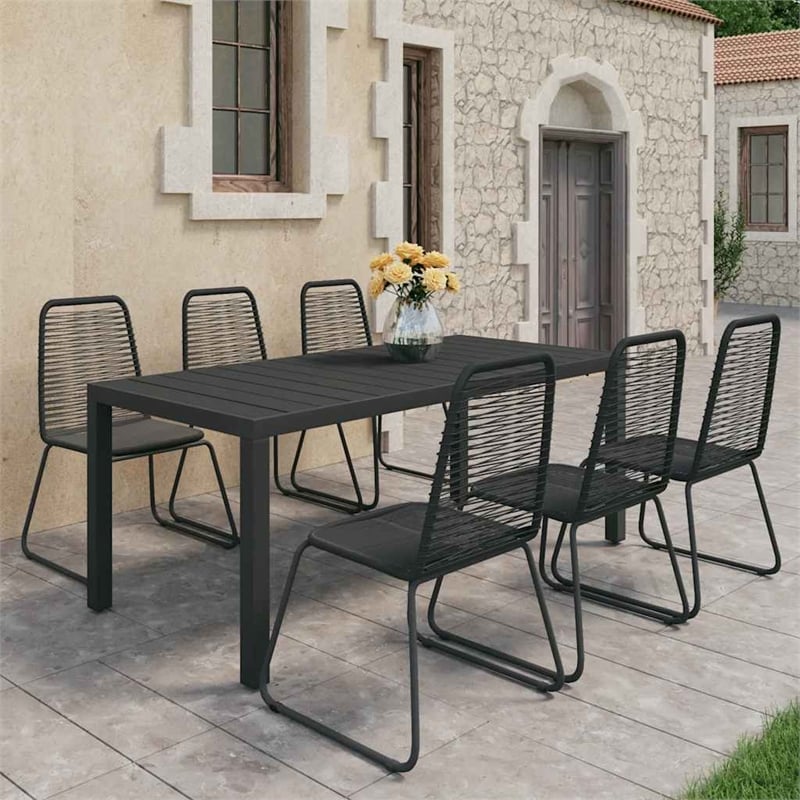 vidaXL PVC Rattan/Powder-Coated Steel/Aluminum Dining Set in Black