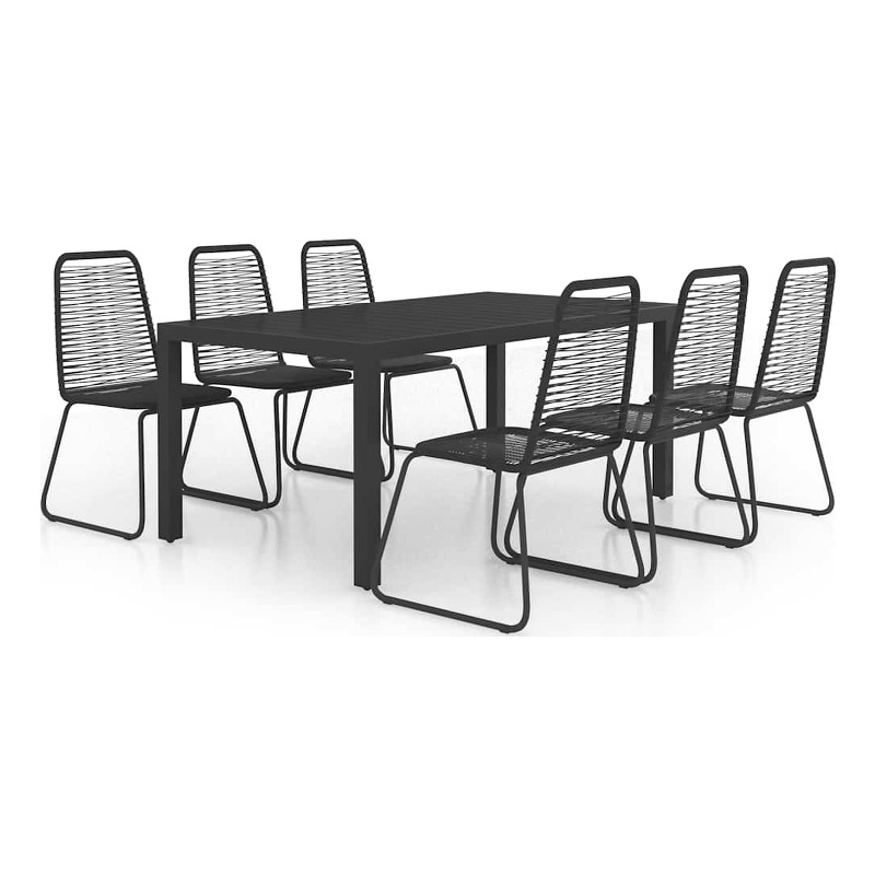 vidaXL PVC Rattan/Powder-Coated Steel/Aluminum Dining Set in Black