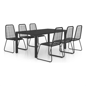 vidaXL PVC Rattan/Powder-Coated Steel/Aluminum Dining Set in Black