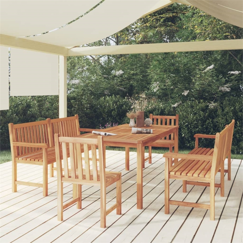 vidaXL Solid Teak Wood Large Durable Garden Dining Set in Brown