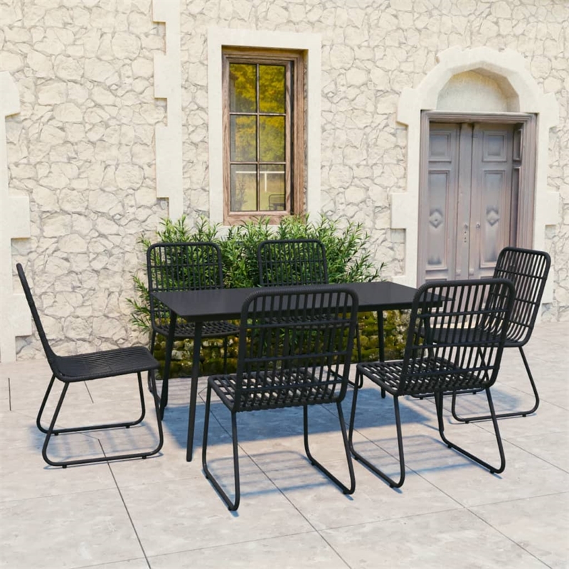 vidaXL Poly Rattan/Powder-Coated Steel/Glass Dining Set in Black
