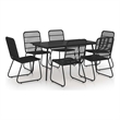 vidaXL Poly Rattan/Powder-Coated Steel/Glass Dining Set in Black