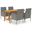 vidaXL Solid Acacia Wood 5 Piece Set Durable Dining Set in Grey