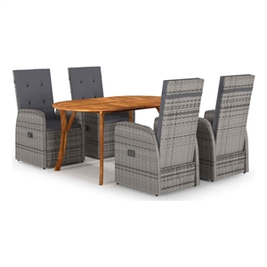 vidaXL 5 Pcs in Grey Poly Rattan Garden Dining Set in Brown