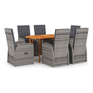 vidaXL 7 Pcs in Grey Poly Rattan Garden Dining Set in Brown