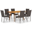 vidaXL Solid Acacia Wood/PE Rattan Dining Set in Brown