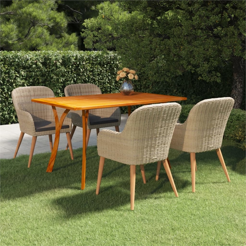 vidaXL Solid Acacia Wood Medium Dining Set in Brown