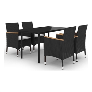 vidaXL 5 Piece PE Rattan Garden Dining Set in Black