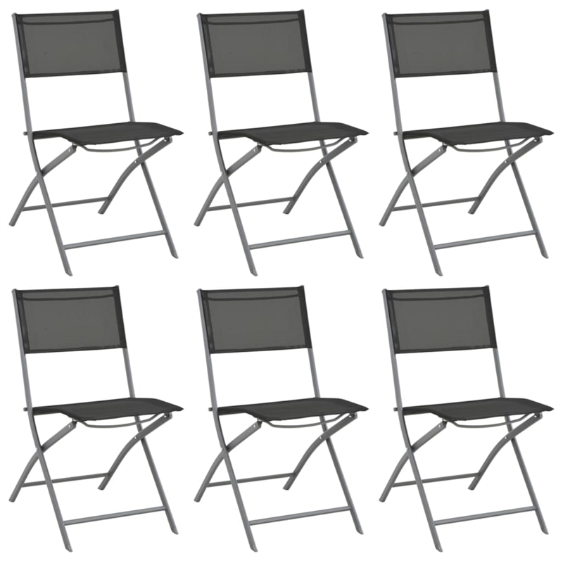 vidaXL Powder-Coated Steel 7 Piece Foldable Garden Dining Set in Grey