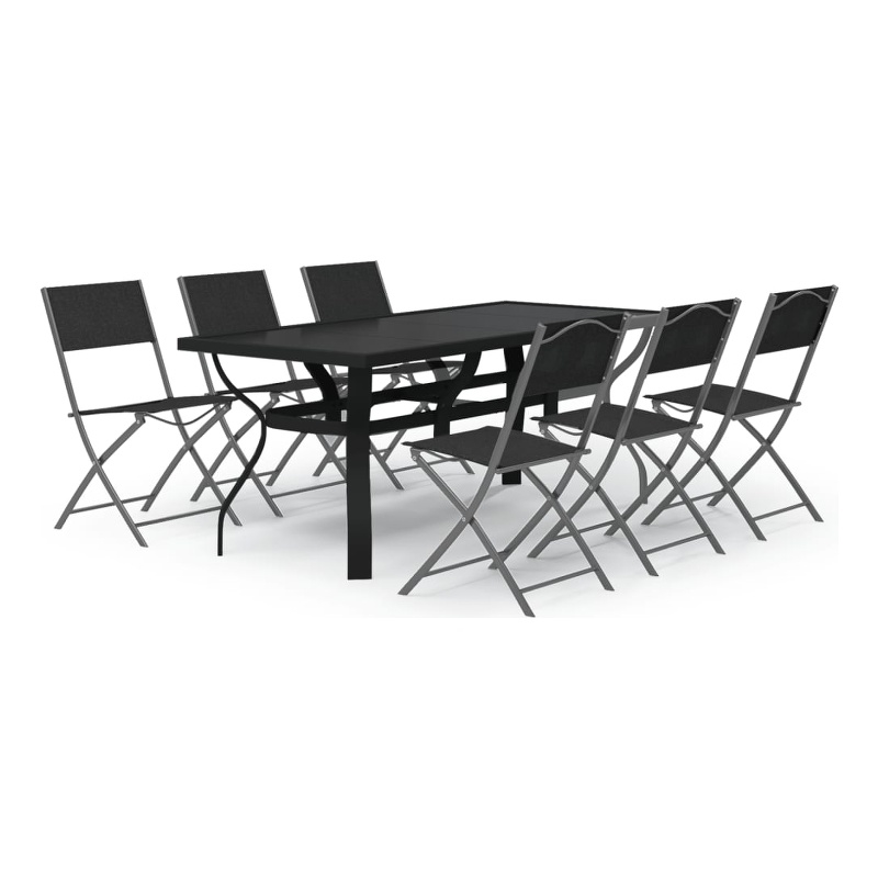 vidaXL Powder-Coated Steel 7 Piece Foldable Garden Dining Set in Grey