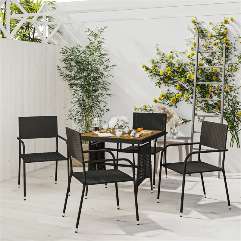 vidaXL PE Rattan/Steel/Solid Acacia Wood Outdoor Dining Set in Black