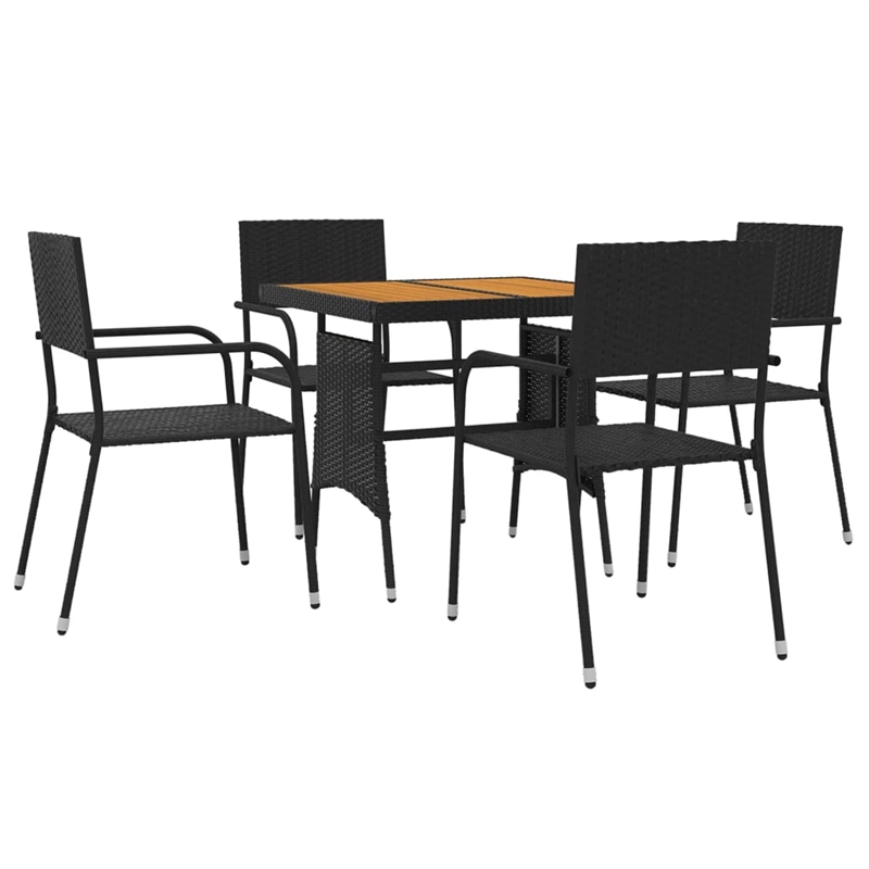 vidaXL PE Rattan/Steel/Solid Acacia Wood Outdoor Dining Set in Black
