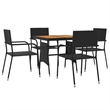 vidaXL PE Rattan/Steel/Solid Acacia Wood Outdoor Dining Set in Black