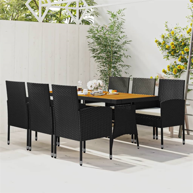 vidaXL PE Rattan/Steel/Solid Acacia Wood Outdoor Dining Set in Black