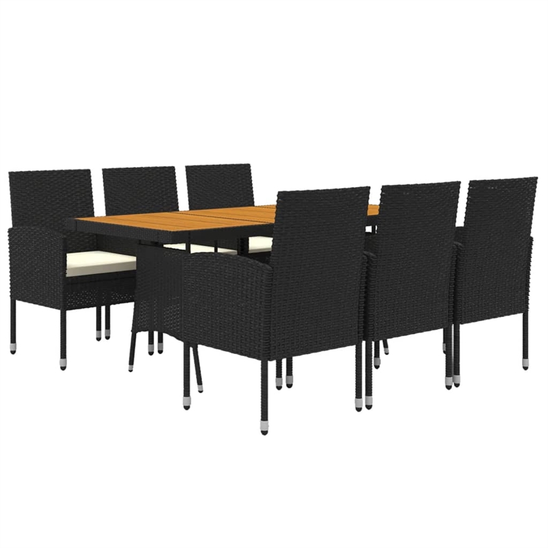 vidaXL PE Rattan/Steel/Solid Acacia Wood Outdoor Dining Set in Black