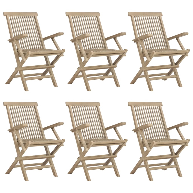 vidaXL Solid Teak Wood Medium Foldable Garden Dining Set in Grey