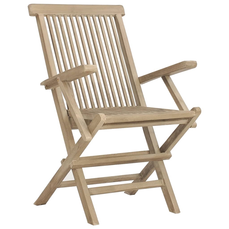 vidaXL Solid Teak Wood Medium Foldable Garden Dining Set in Grey