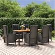 vidaXL Poly Rattan/Acacia Wood/Powder-Coated Steel Garden Dining Set in Black